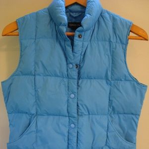 Lands End Medium M Light Azure Blue Down Vest Snap